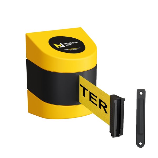 Montour Line Retractable Belt Barrier, Wall Mount, Yellow Case Fixed 25 ft. Caution Belt WMX160-YW-CAUYB-F-S-250